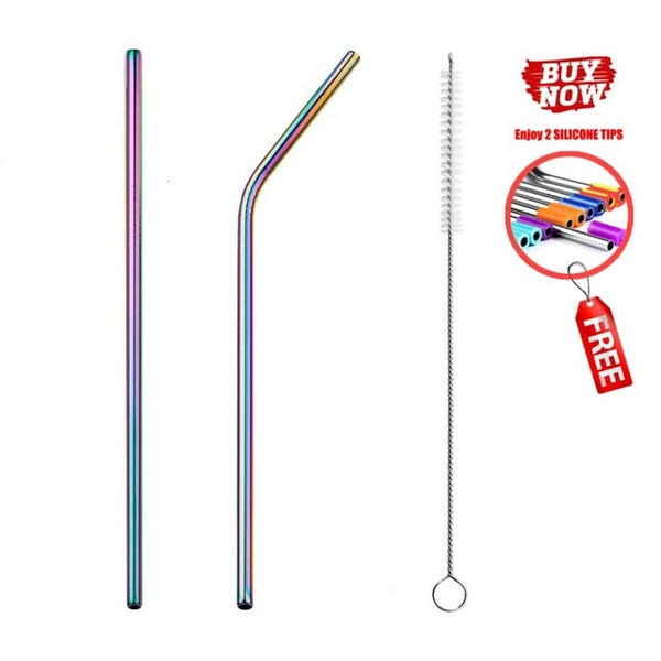2/4/8Pcs Colorful Reusable Drinking Straw High Quality 304 Stainless Steel Metal Straw with Cleaner Brush For Mugs 20/30oz