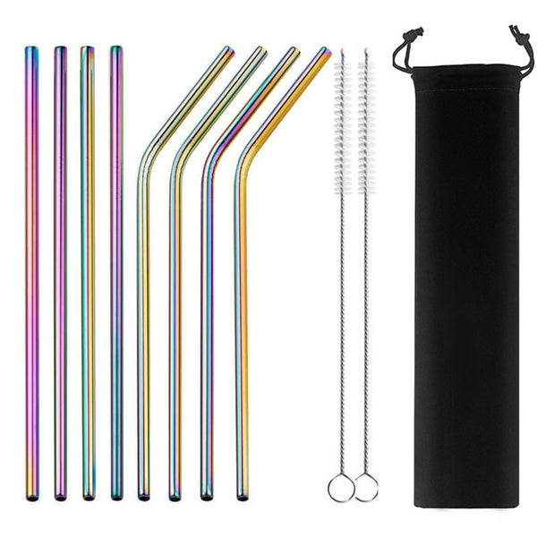 2/4/8Pcs Colorful Reusable Drinking Straw High Quality 304 Stainless Steel Metal Straw with Cleaner Brush For Mugs 20/30oz