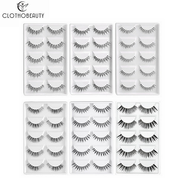 CLOTHOBEAUTY 5 Pairs False Eyelashes,Wispy EyeLashes Extension Handmade Natural Soft Invisible Band,Long Thick Reusable