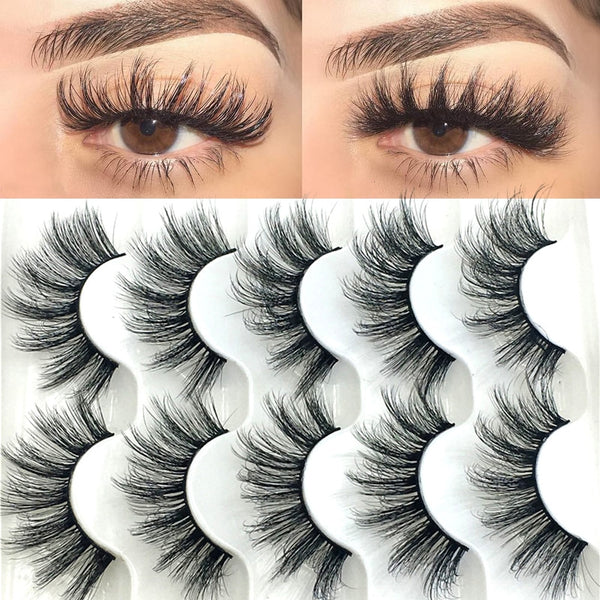 5 Pairs 6D Faux Mink Hair False Eyelashes Natural Long Whispies Lashes Cruelty-free Criss-cross Eyelashes