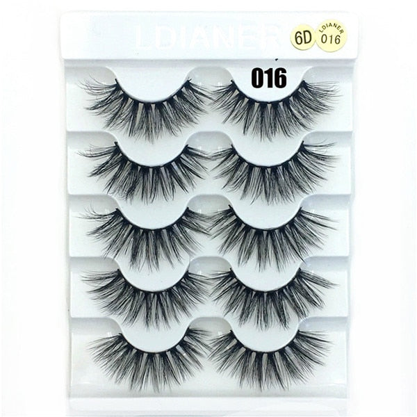 5 Pairs 6D Faux Mink Hair False Eyelashes Natural Long Whispies Lashes Cruelty-free Criss-cross Eyelashes