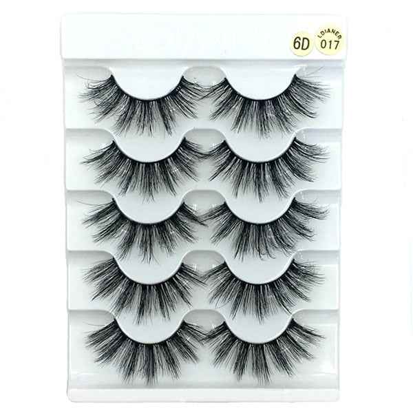 5 Pairs 6D Faux Mink Hair False Eyelashes Natural Long Whispies Lashes Cruelty-free Criss-cross Eyelashes