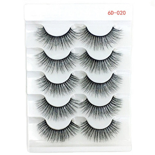 5 Pairs 6D Faux Mink Hair False Eyelashes Natural Long Whispies Lashes Cruelty-free Criss-cross Eyelashes