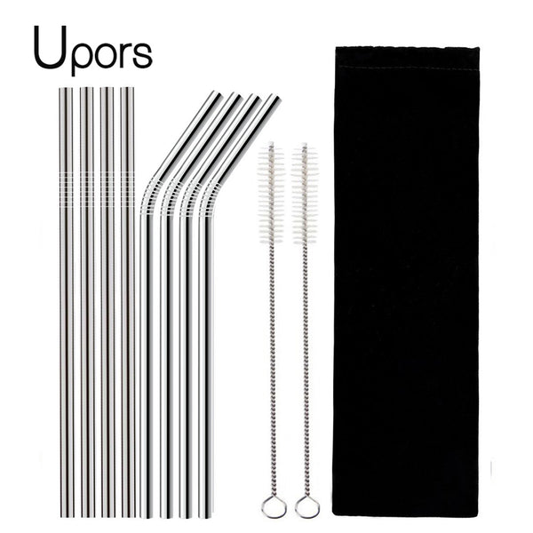 UPORS 4/8Pcs Reusable Drinking Straw High Quality 304 Stainless Steel Metal Straw with Cleaner Brush For Mugs 20/30oz