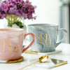 Handpainted Gold Monogram Natural Marble Porcelain Coffee Mug Mr and Mrs Tea Milk Cups and Mugs