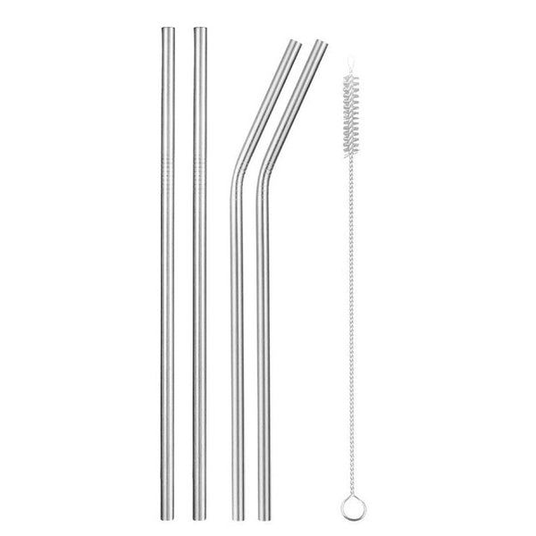 Reusable Metal Drinking Straws 304 Stainless Steel Sturdy Bent Straight Drinks Straw with Cleaning Brush