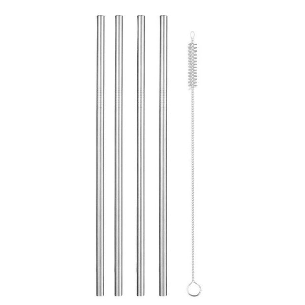 Reusable Metal Drinking Straws 304 Stainless Steel Sturdy Bent Straight Drinks Straw with Cleaning Brush