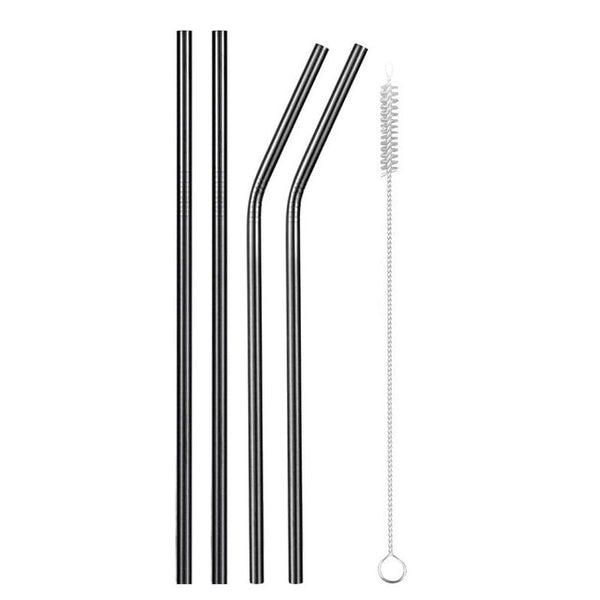 Reusable Metal Drinking Straws 304 Stainless Steel Sturdy Bent Straight Drinks Straw with Cleaning Brush