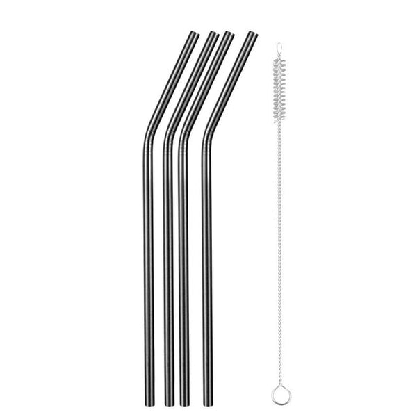 Reusable Metal Drinking Straws 304 Stainless Steel Sturdy Bent Straight Drinks Straw with Cleaning Brush