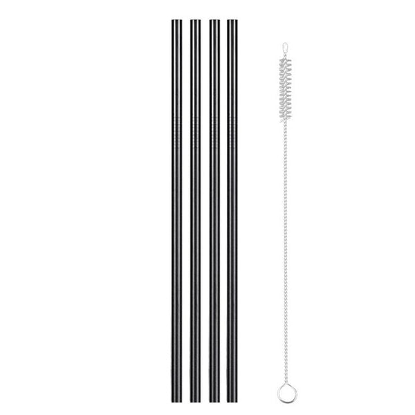 Reusable Metal Drinking Straws 304 Stainless Steel Sturdy Bent Straight Drinks Straw with Cleaning Brush