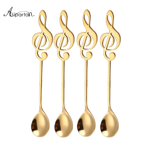 Asipartan 4Pcs/Set Musical Note Shaped Coffee Spoon Coffee Stirring Scoop Stainless Steel Milk Tea Drink Cafe Scoop