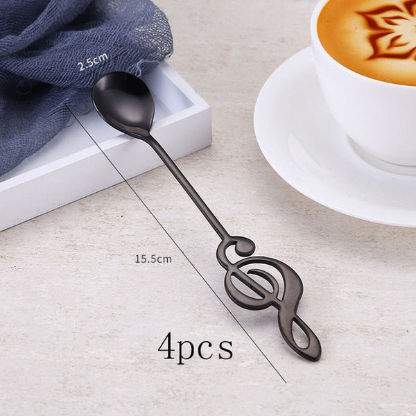 Asipartan 4Pcs/Set Musical Note Shaped Coffee Spoon Coffee Stirring Scoop Stainless Steel Milk Tea Drink Cafe Scoop