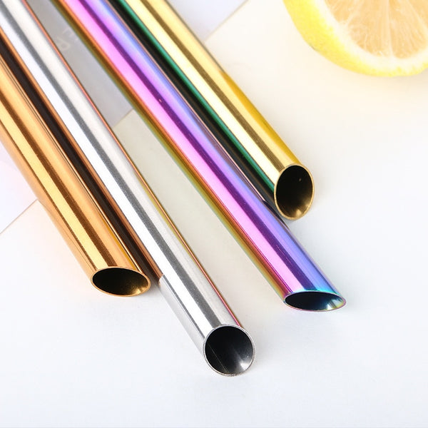 1pc Stainless Steel 12mm Drinking Straw Drink Pearl Milkshake Fat Bubble Tea Straws Cocktail Party Jumbo With 1pc Brush