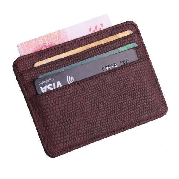 TRASSORY Small Mini Travel Lizard Pattern Leather Bank Business Id Card Holder Wallet Case With Id Window