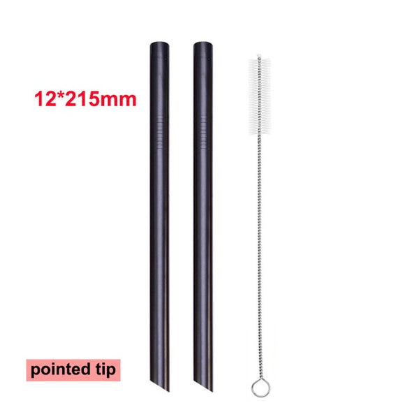 UPORS Extra Wide Straw Reusable 304 Stainless Steel Drinking Straw Metal Straw For Smoothies Tapioca Pearls Milk bubble Tea 2Pcs