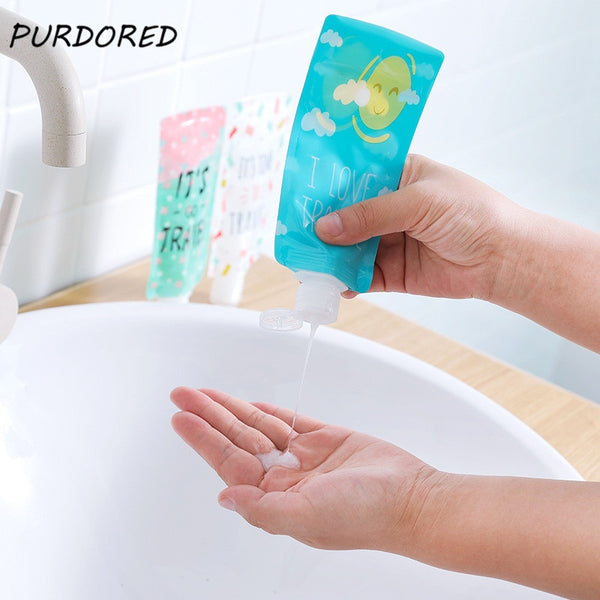 PURDORED 1 pc Travel Folding Dispensing Bag Portable Shower Shampoo Bottle Empty Make Up Container Bag Travel Accessories