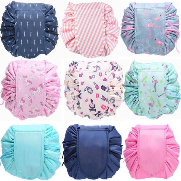 Women Travel Magic Pouch Drawstring Cosmetic Bag Organizer Lazy Flamingo Make up Cases Beauty Toiletry Kit Tools Wash Storage