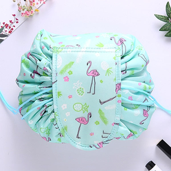 Women Travel Magic Pouch Drawstring Cosmetic Bag Organizer Lazy Flamingo Make up Cases Beauty Toiletry Kit Tools Wash Storage