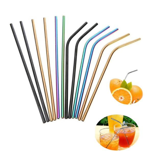 1/4/6/8pcs Eco Friendly Metal Straw Reusable Drinking Stainless Steel Straw with Cleaning Brush for Mugs Bar Accessories